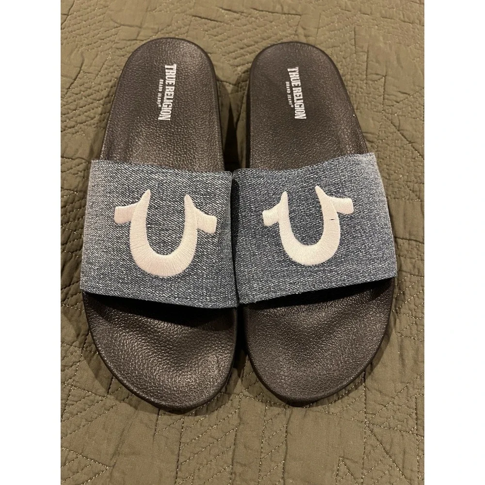 True Religion Men's Slides‎ Size 10 Denim Blue Never Worn